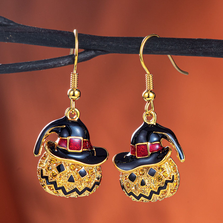 Sparkling Halloween Jack O' Lantern Earrings