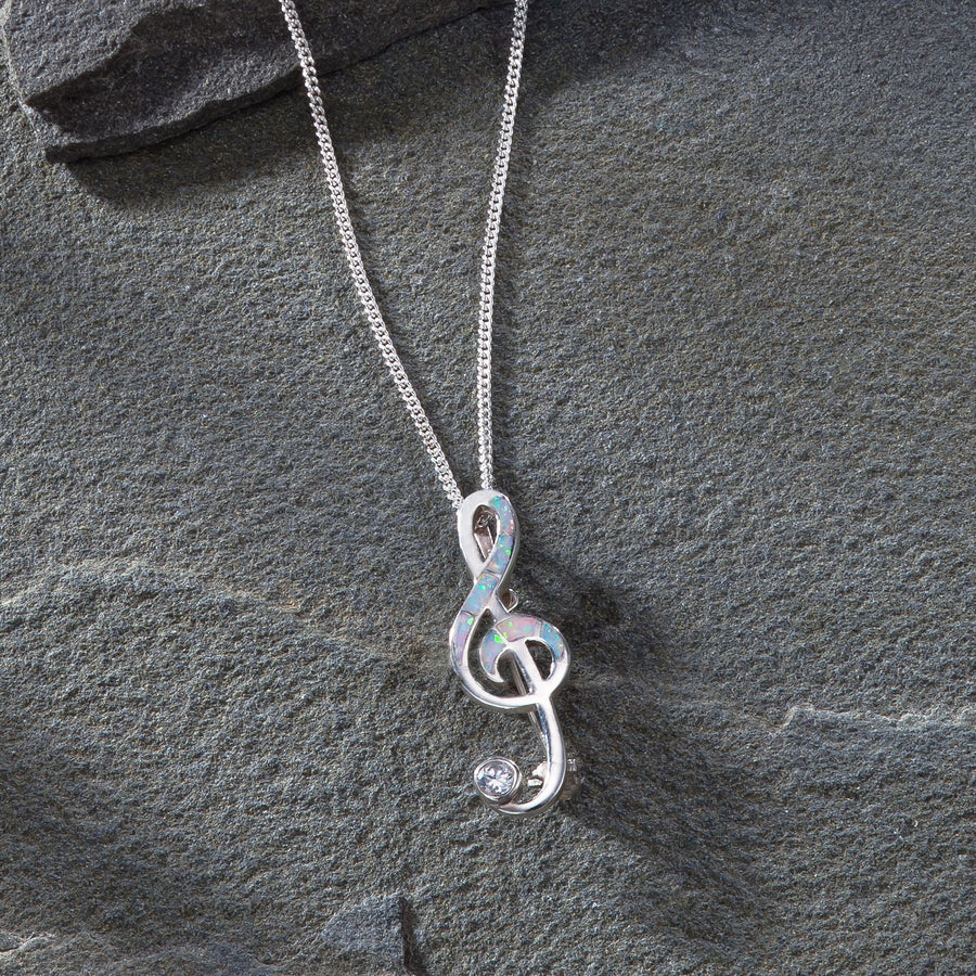 Leon Nussbaum's Opal And Sterling Silver Treble Clef Pin/Pendant