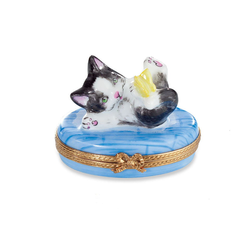 Limoges Porcelain Cat With Butterfly Box