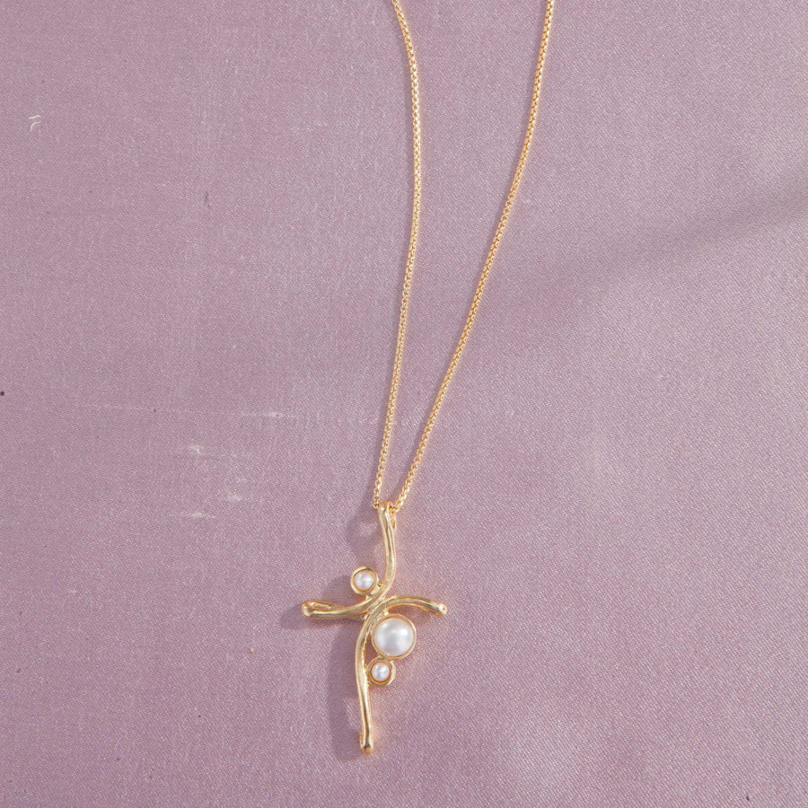 Avi's Abstract Cross Necklace With Freshwater Pearls