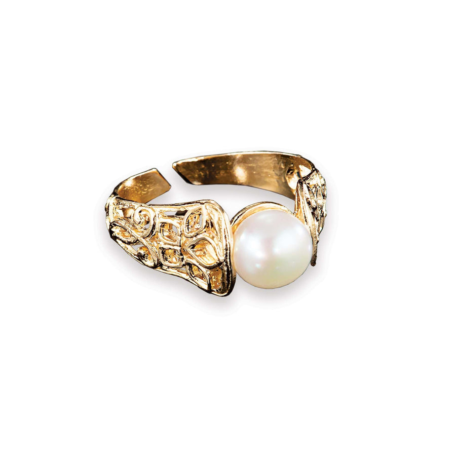 Avi's Textured Gold & Freshwater Pearl Adjustable Ring