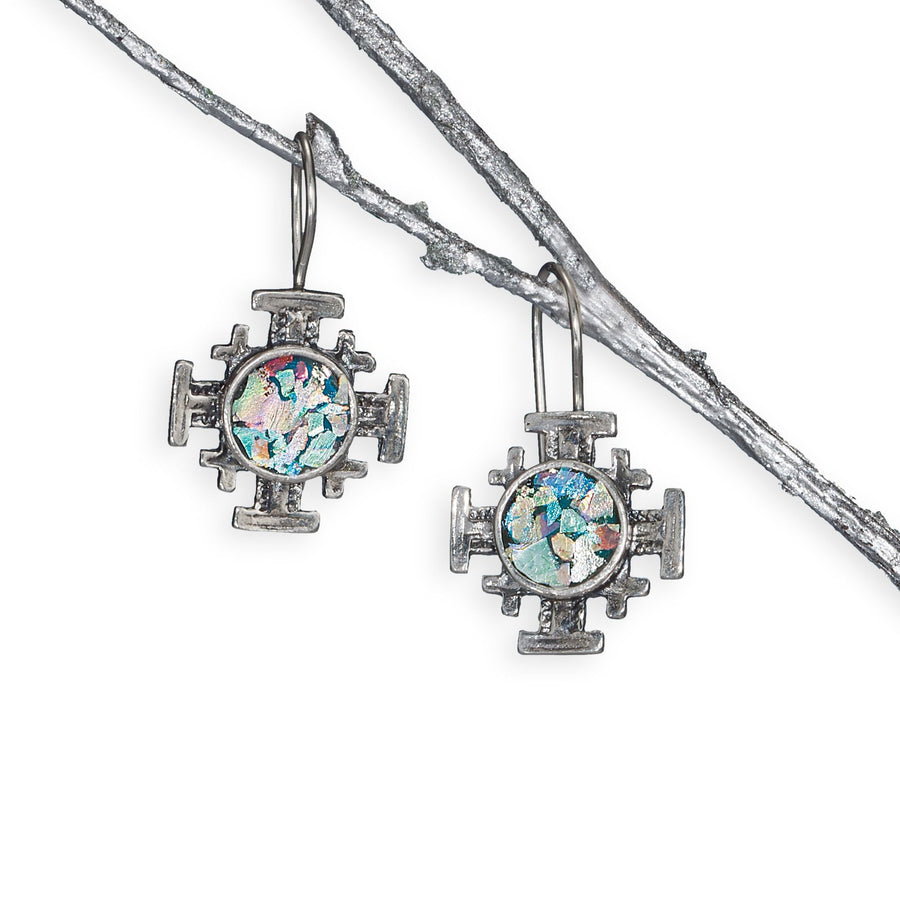 Luli's Roman Glass Jerusalem Cross Earrings (Preorder)