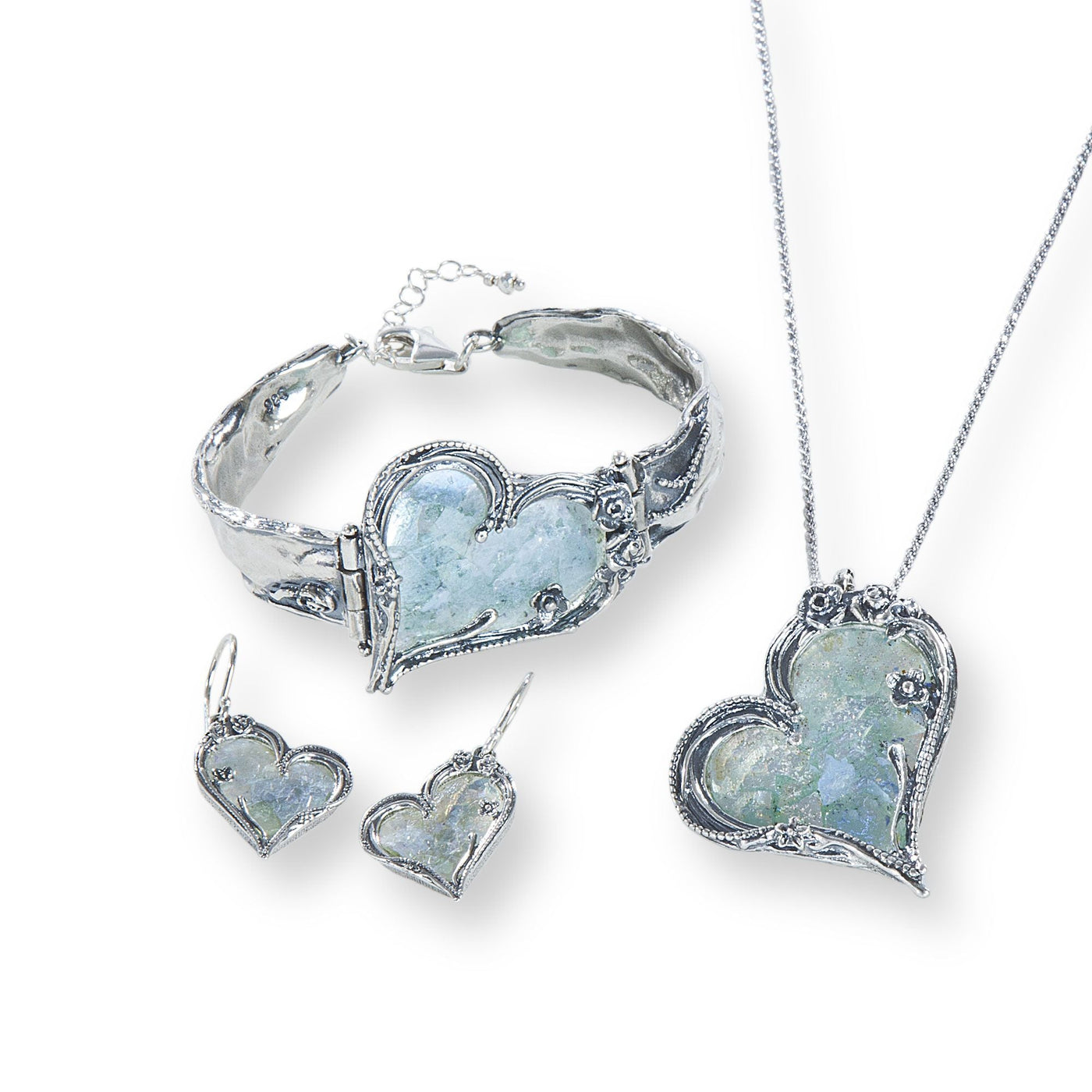 Roman Glass Heart 3 Piece Jewelry Set