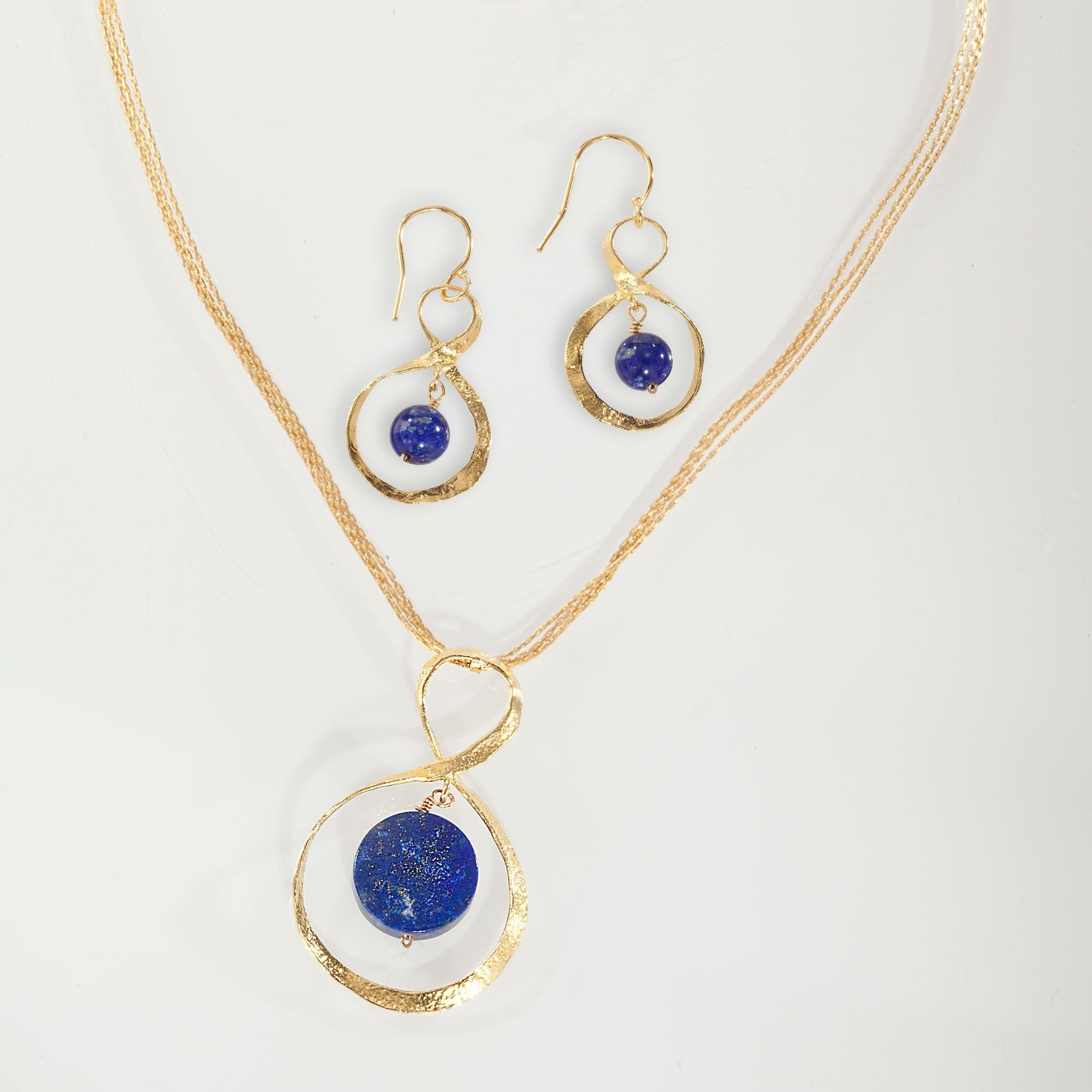 Avi's Lapis Stone & Gold Infinity Necklace & Earrings Set