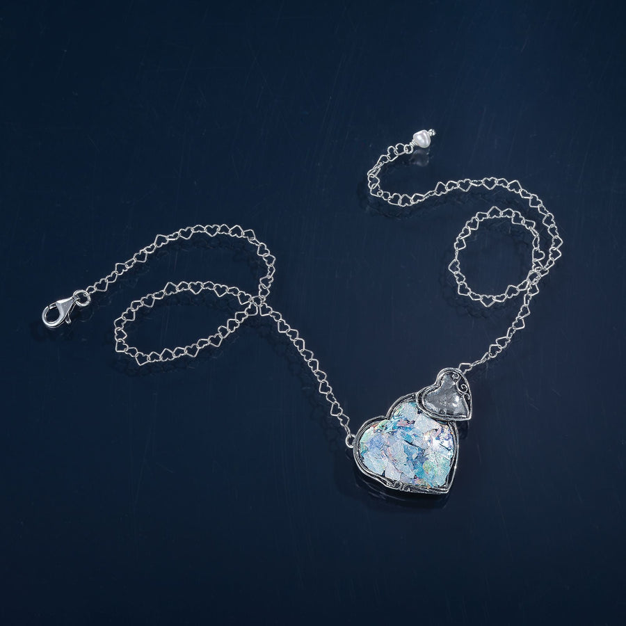 Luli's Roman Glass Double Heart Necklace