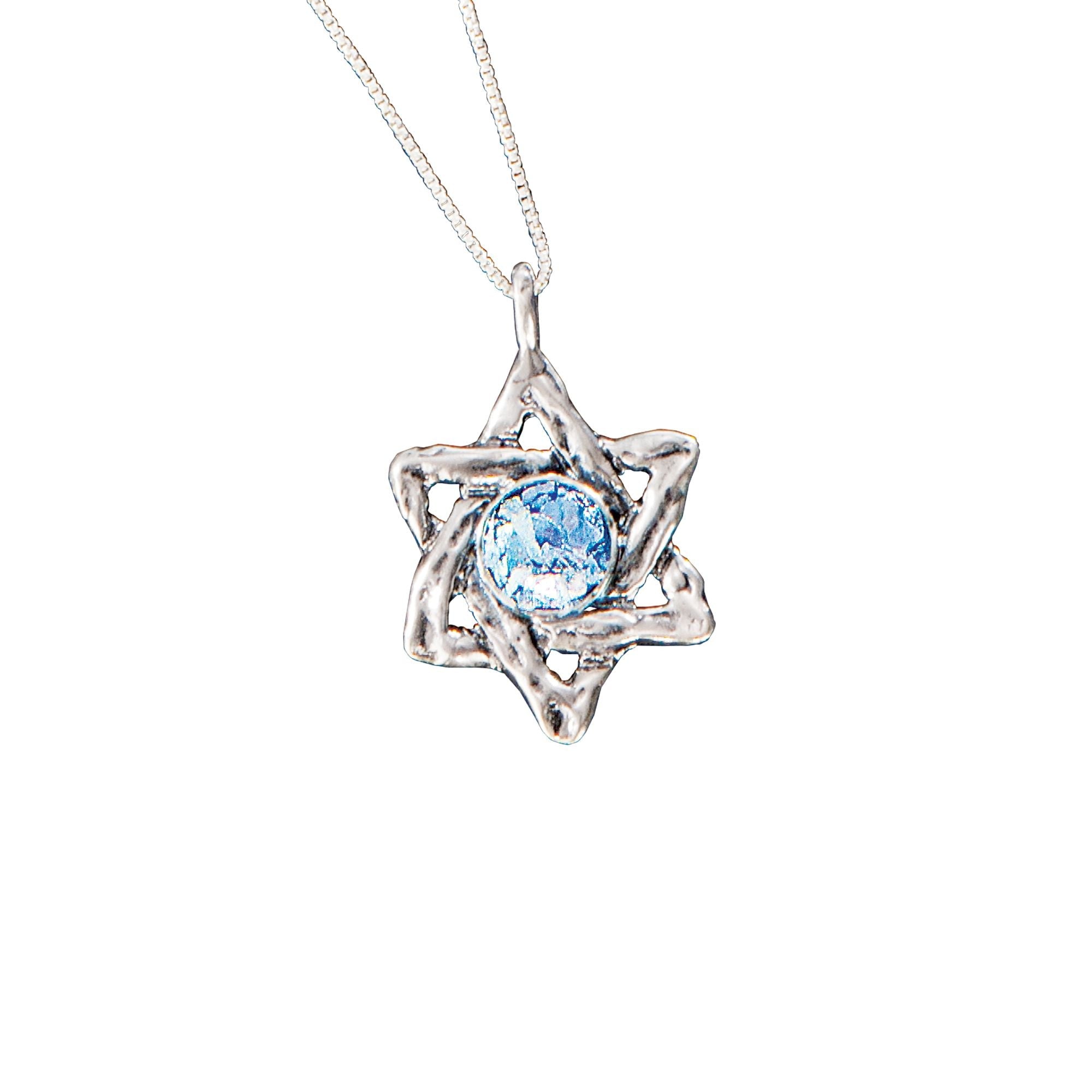 Roman Glass Star Of David Pendant Necklace