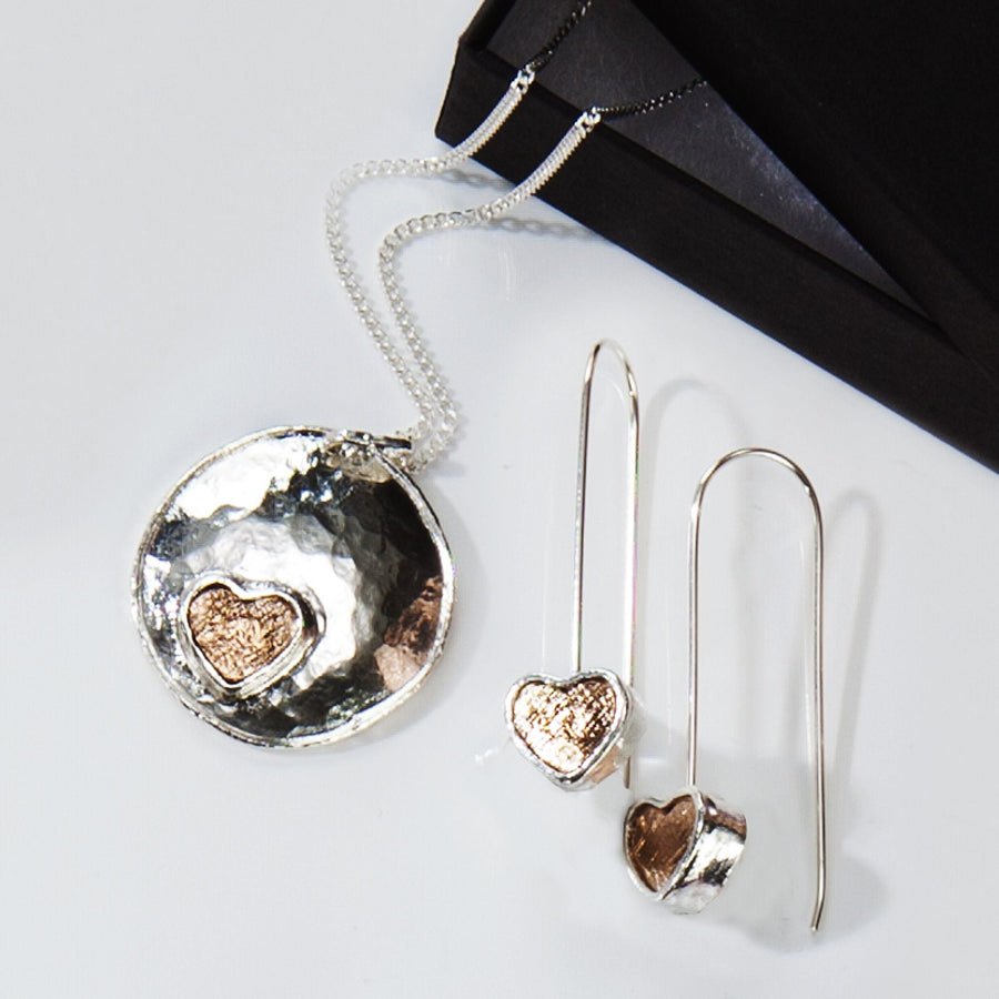 Avi's Rose Gold Heart Necklace & Earrings Set