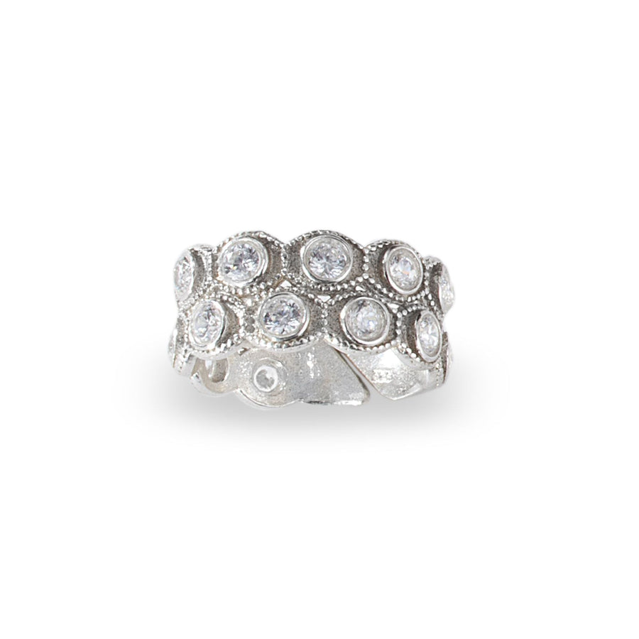 Avi's Sterling Silver Adjustable Ring With Cubic Zirconia
