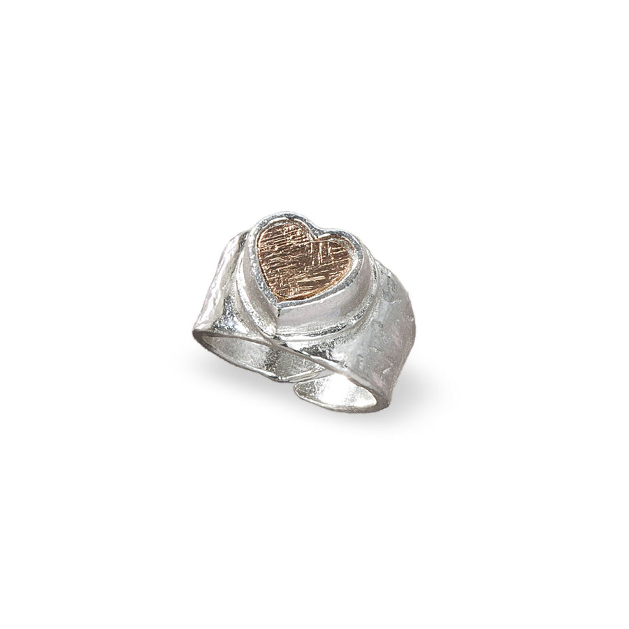 Avi's Sterling Silver & Rose Gold Heart Adjustable Ring
