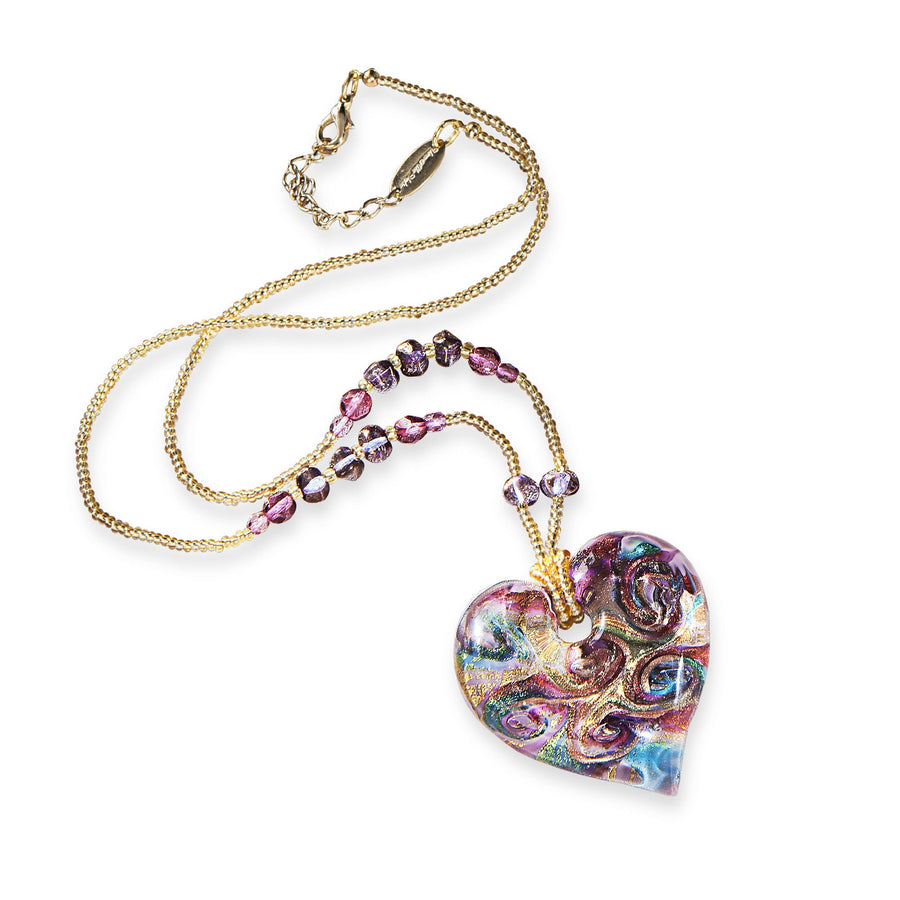 Murano Glass Multi Color Dichroic Heart Necklace