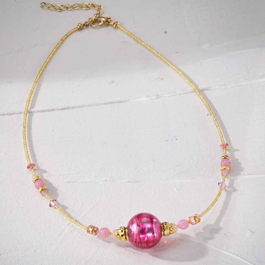 Murano Glass Pink Ball Necklace (Preorder)