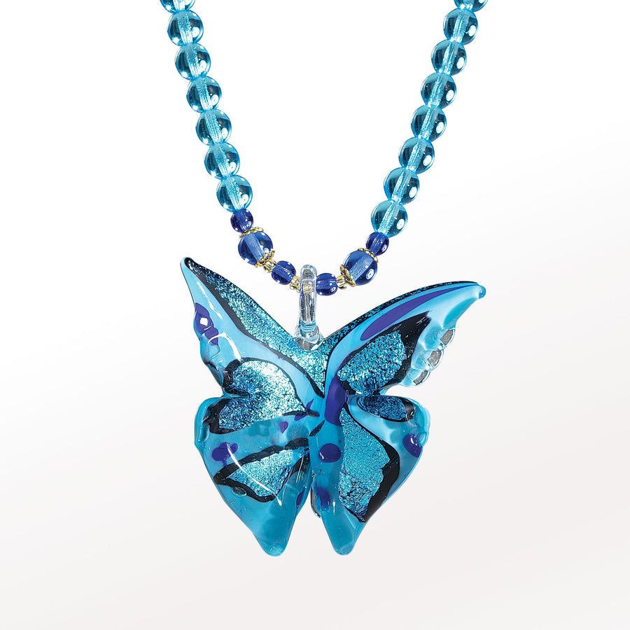 Spread Your Wings Aqua Murano Glass Necklace