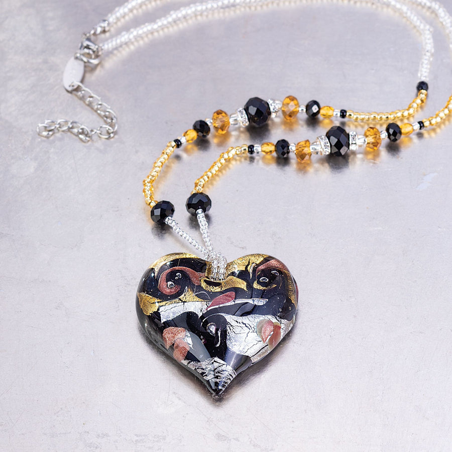 Heart Of Gold Dichroic & Murano Glass Necklace