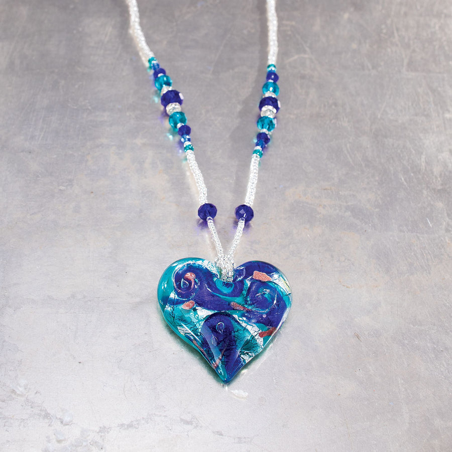 ''Royal Hearts'' Murano & Dichroic Glass Pendant Necklace