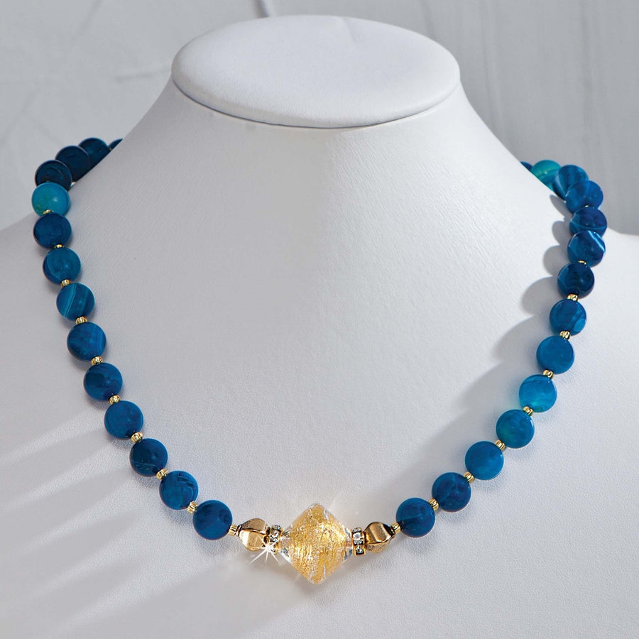''Golden Grace'' Blue Murano Glass Necklace