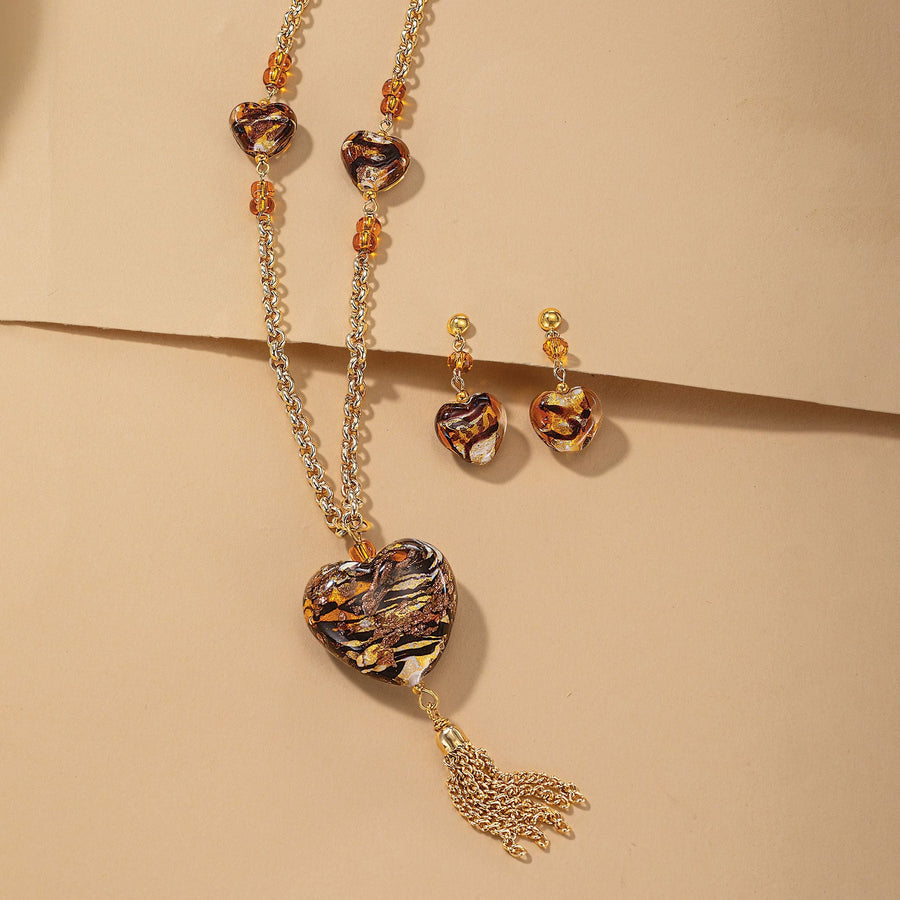 Caramel Hearts Murano Glass Necklace