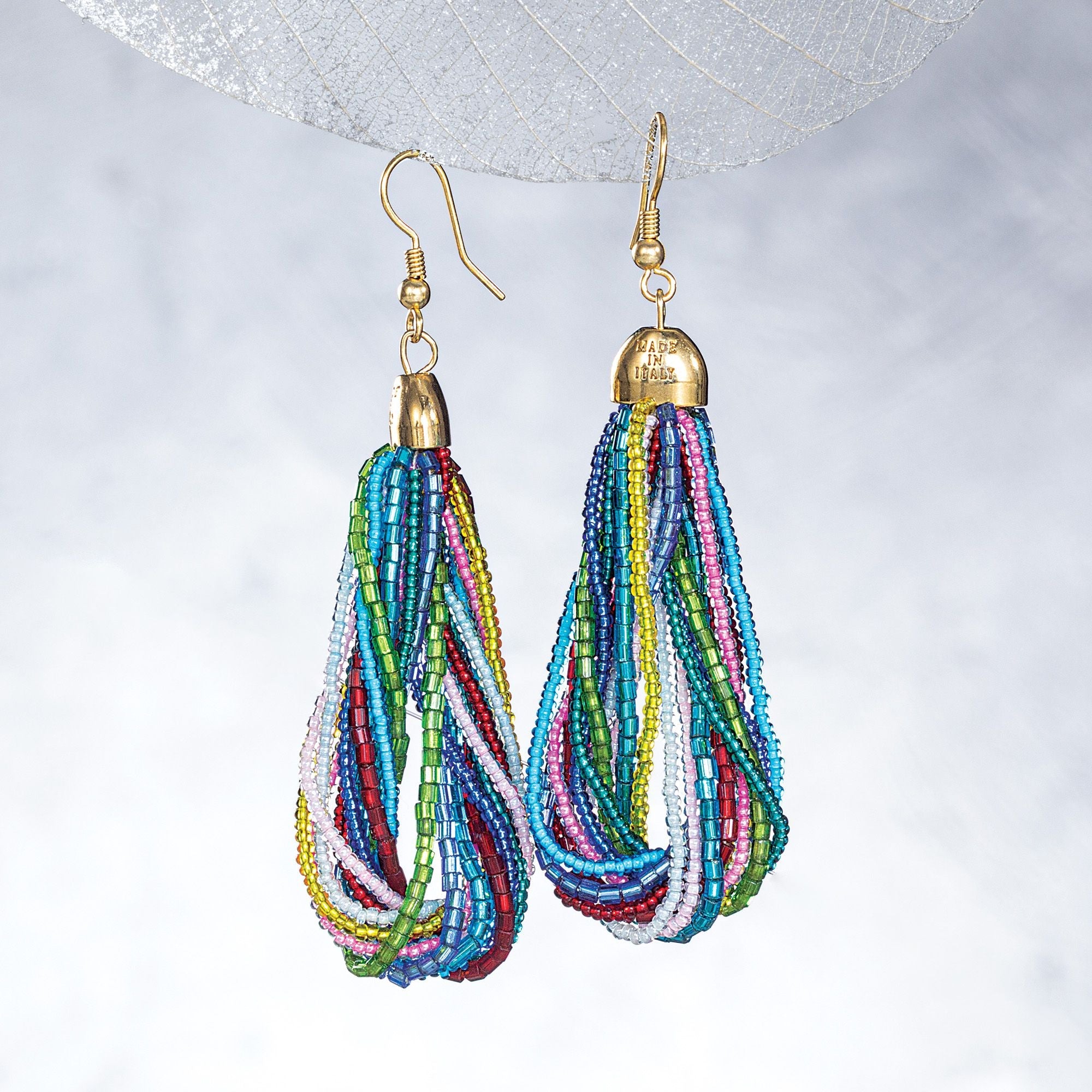 Rainbow Murano Glass Seed Bead Dangle Earrings