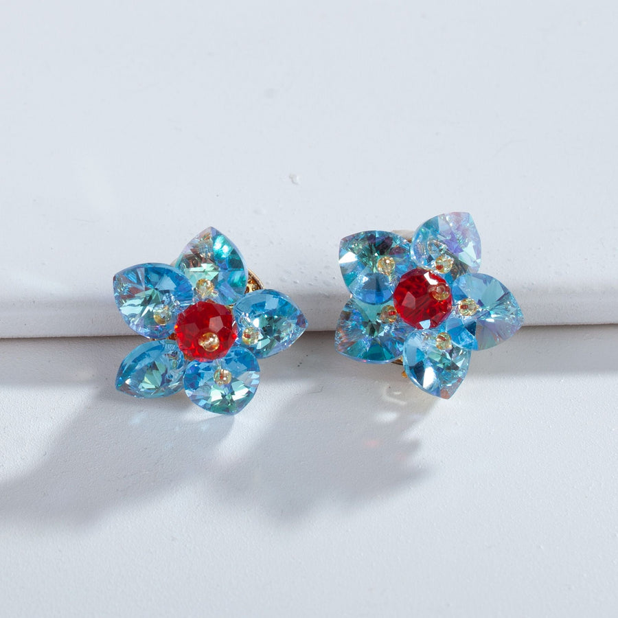 Murano Glass Light Blue Clip-On Flower Earrings