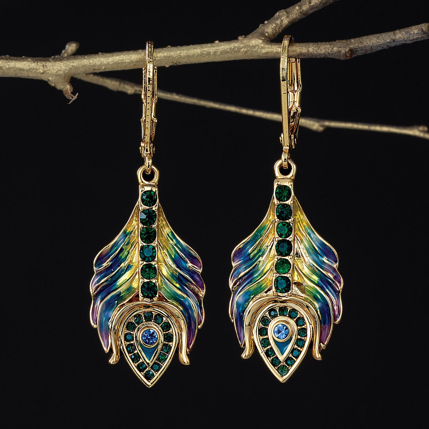 Crystal Peacock Feather Earrings