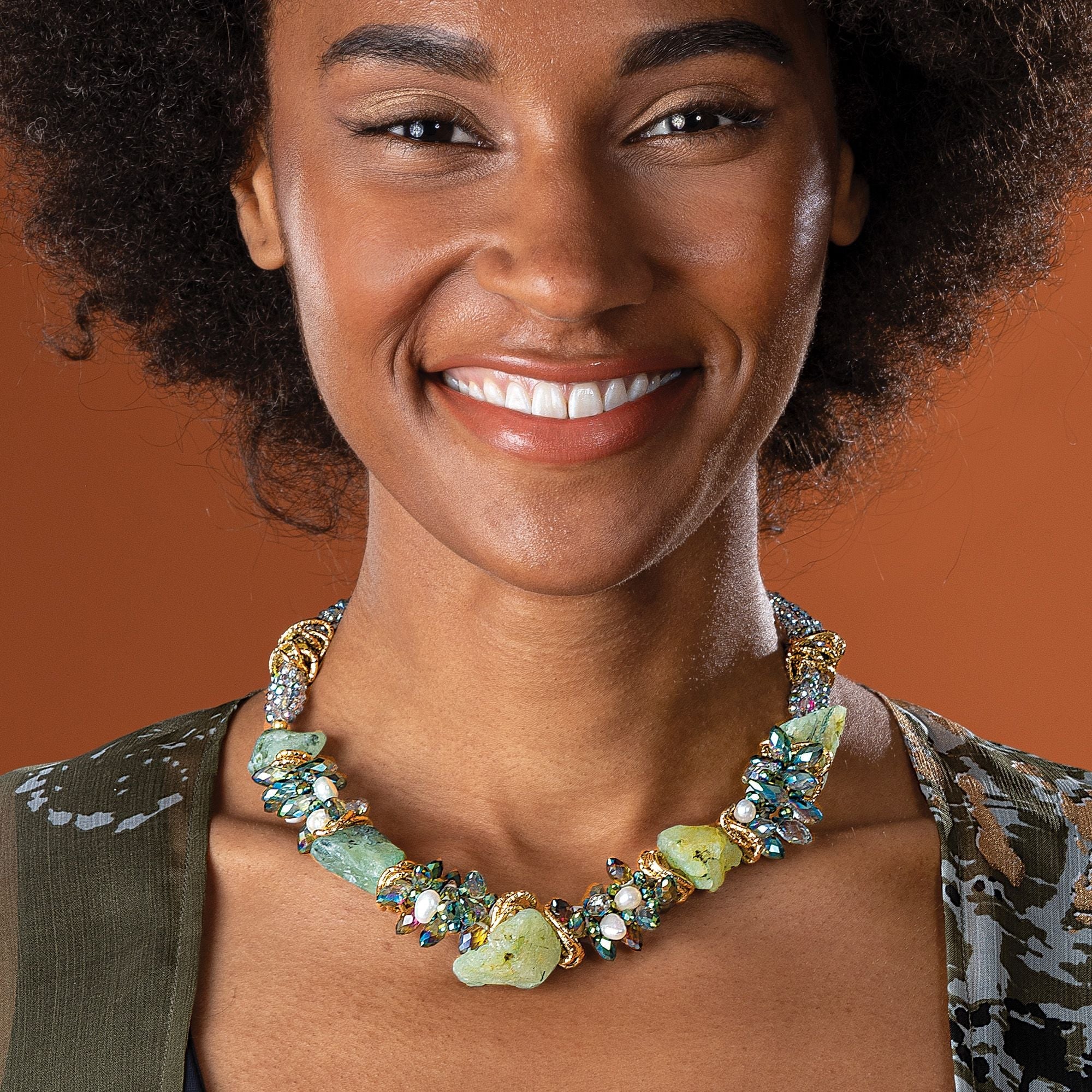 Natural Prehnite Mix Statement Necklace