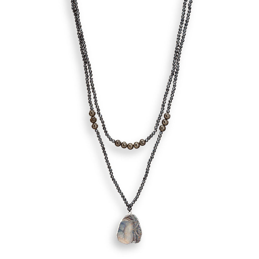 Sheri's Hematite & Druzy Pendant Necklace