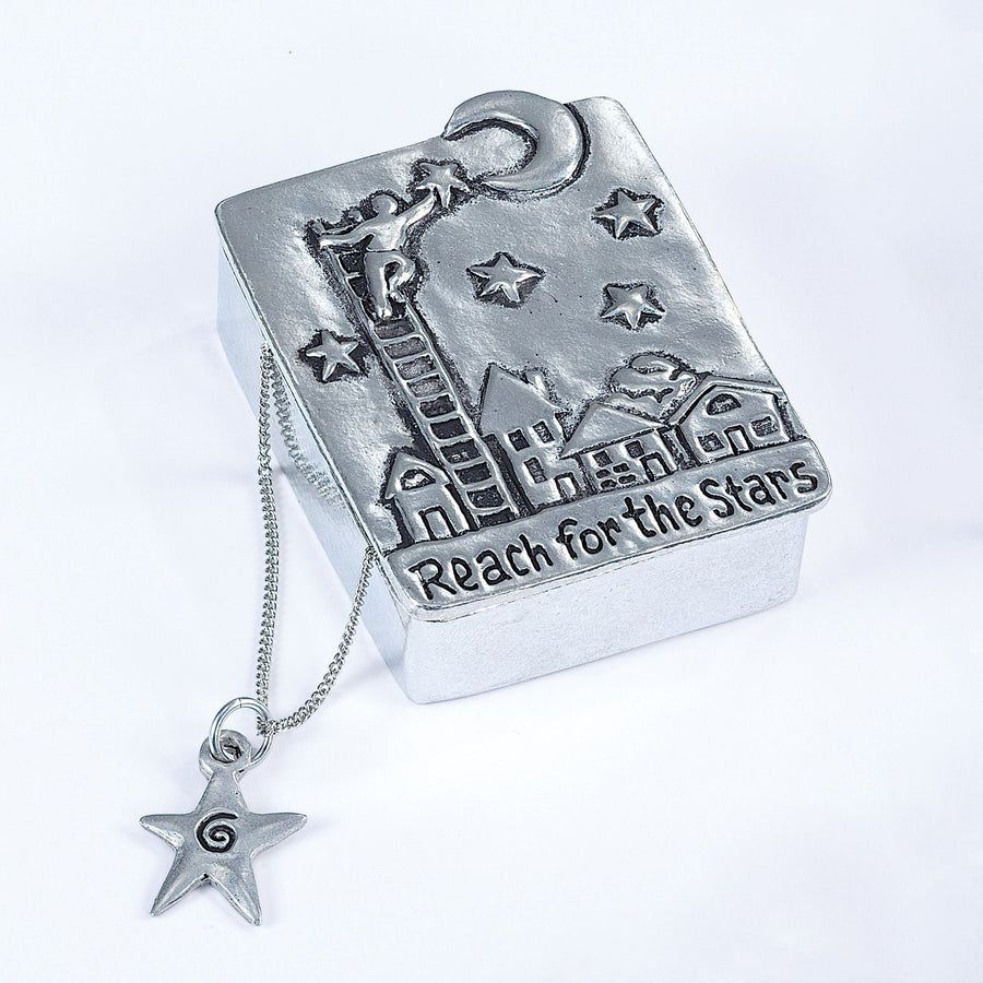 Hand-Cast Pewter Reach For The Stars Wish Box