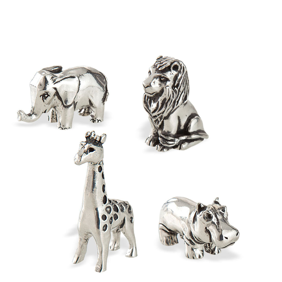 Pewter Safari Animal Figurines Set Of 4