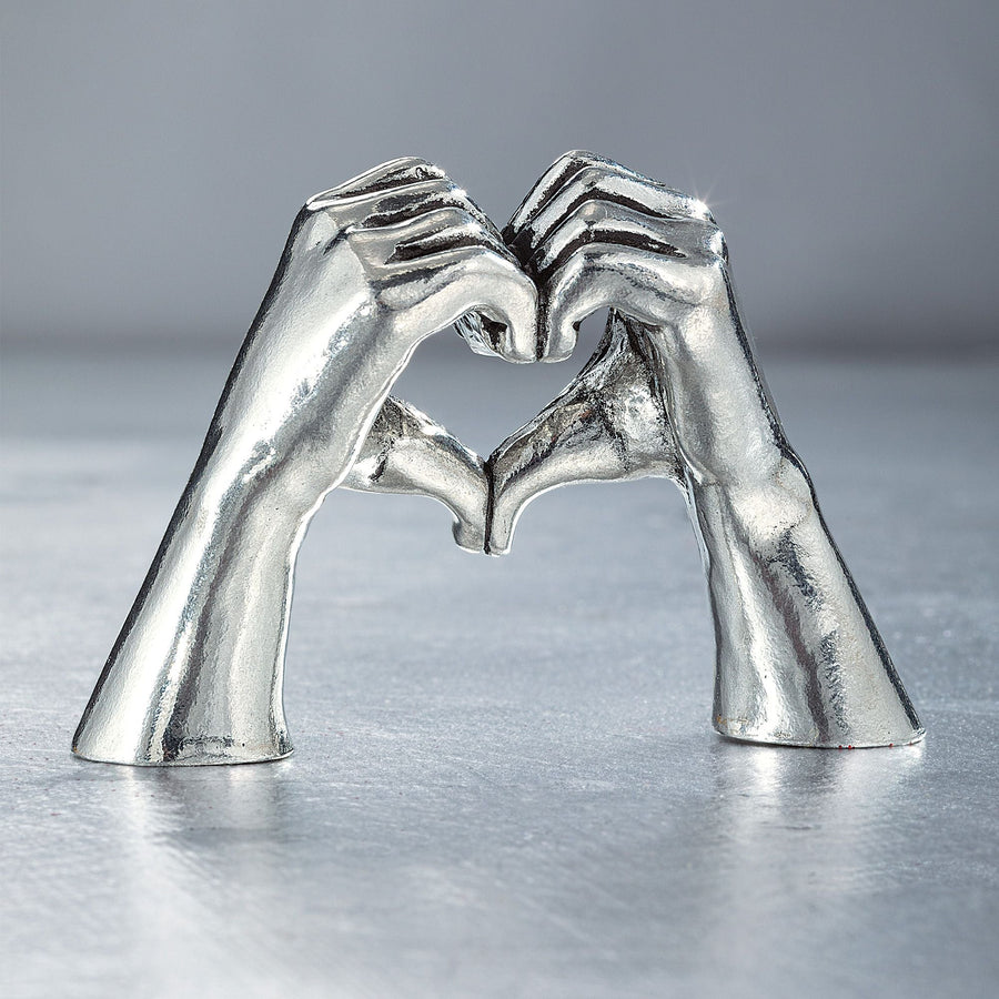 Pewter Hand Heart Sculpture