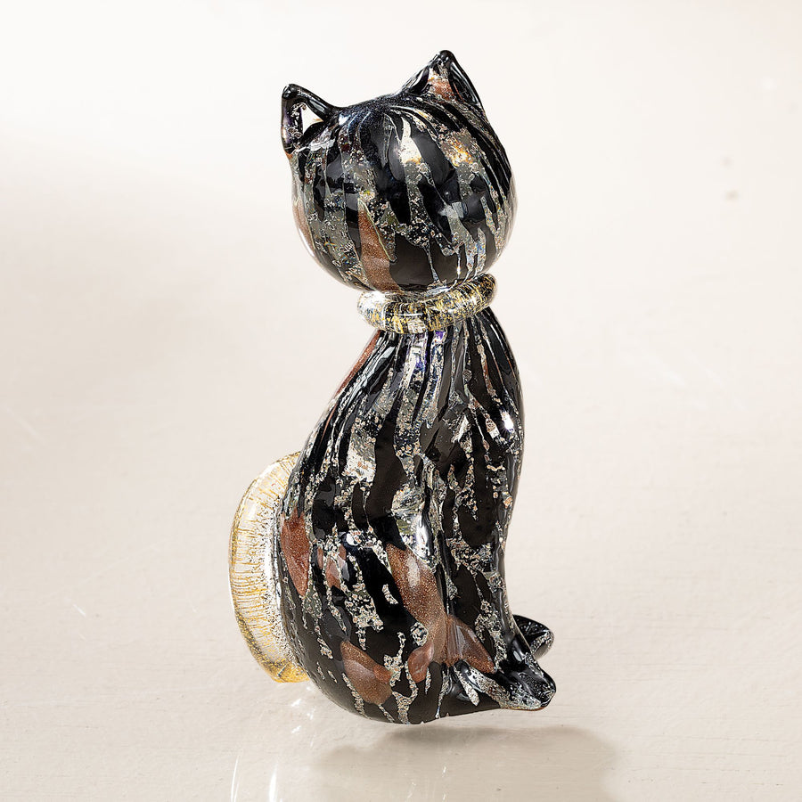Murano Glass Black & Bronze Cat Figurine