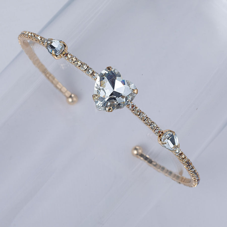 Clear Crystal Heart Flexible Cuff Bracelet