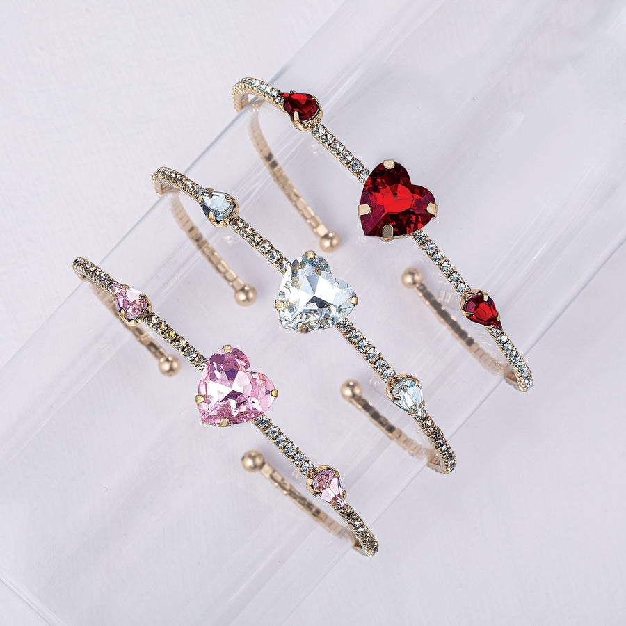 Red Crystal Heart Flexible Cuff Bracelet (Preorder)