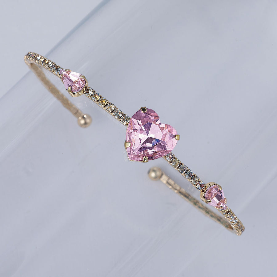 Pink Crystal Heart Flexible Cuff Bracelet