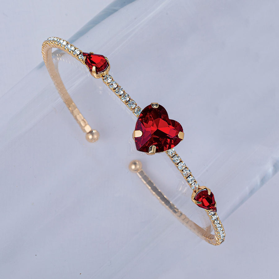 Red Crystal Heart Flexible Cuff Bracelet (Preorder)