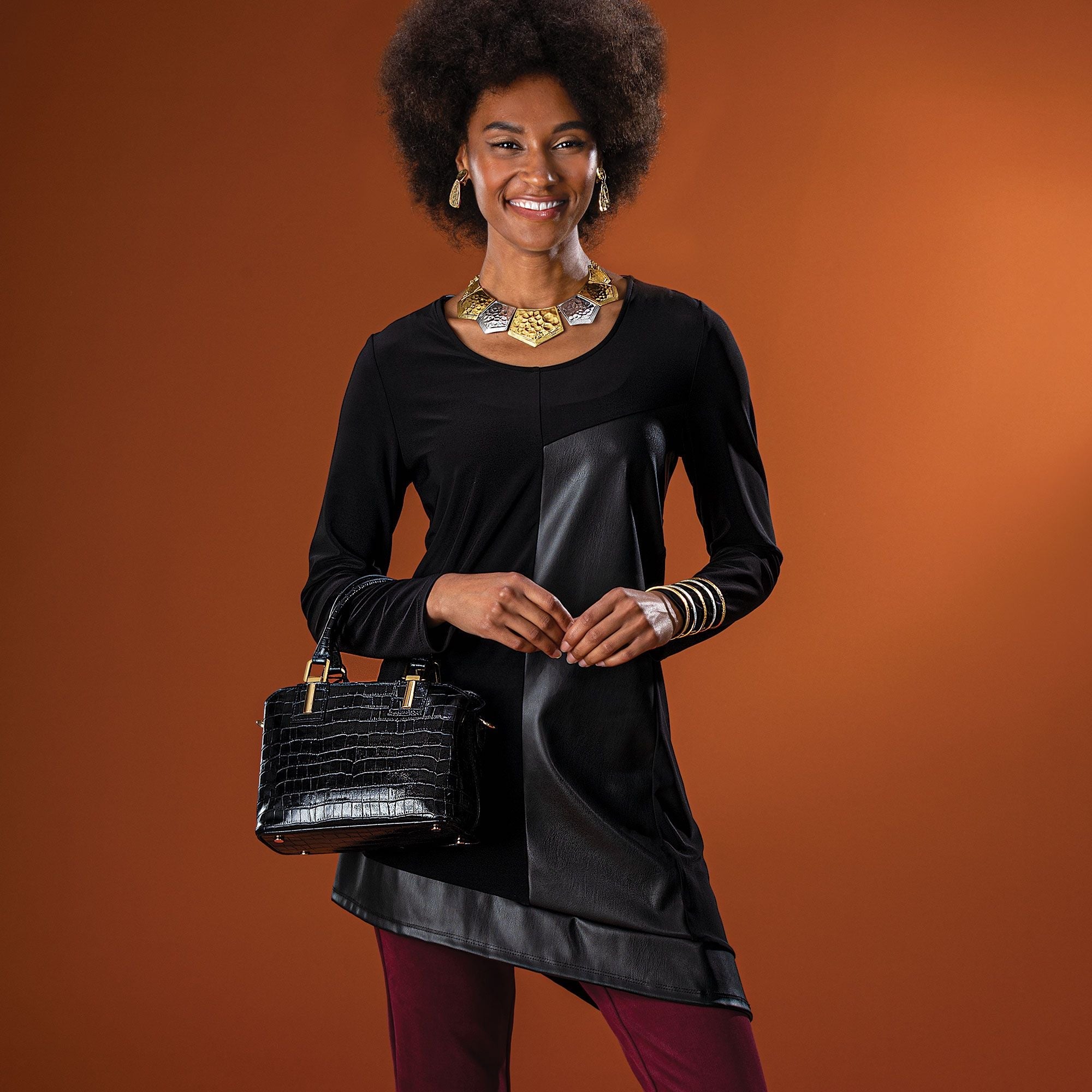 Mixed Materials Vegan Leather Tunic