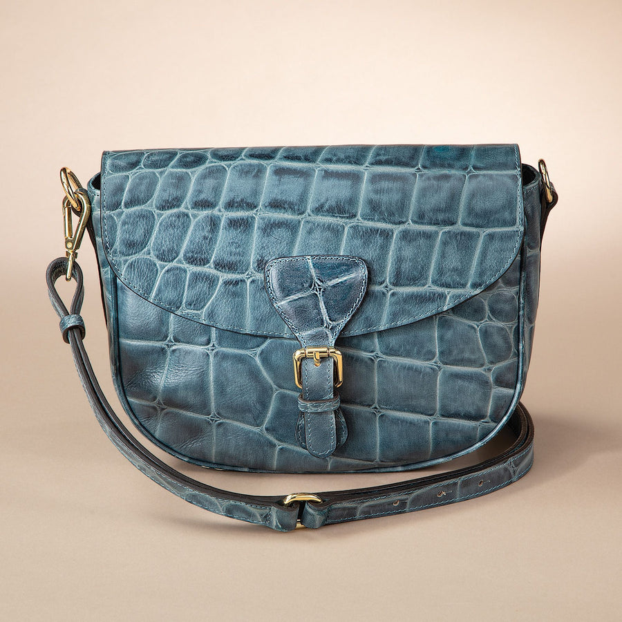 Italian Leather Verona Blue Crossbody Bag