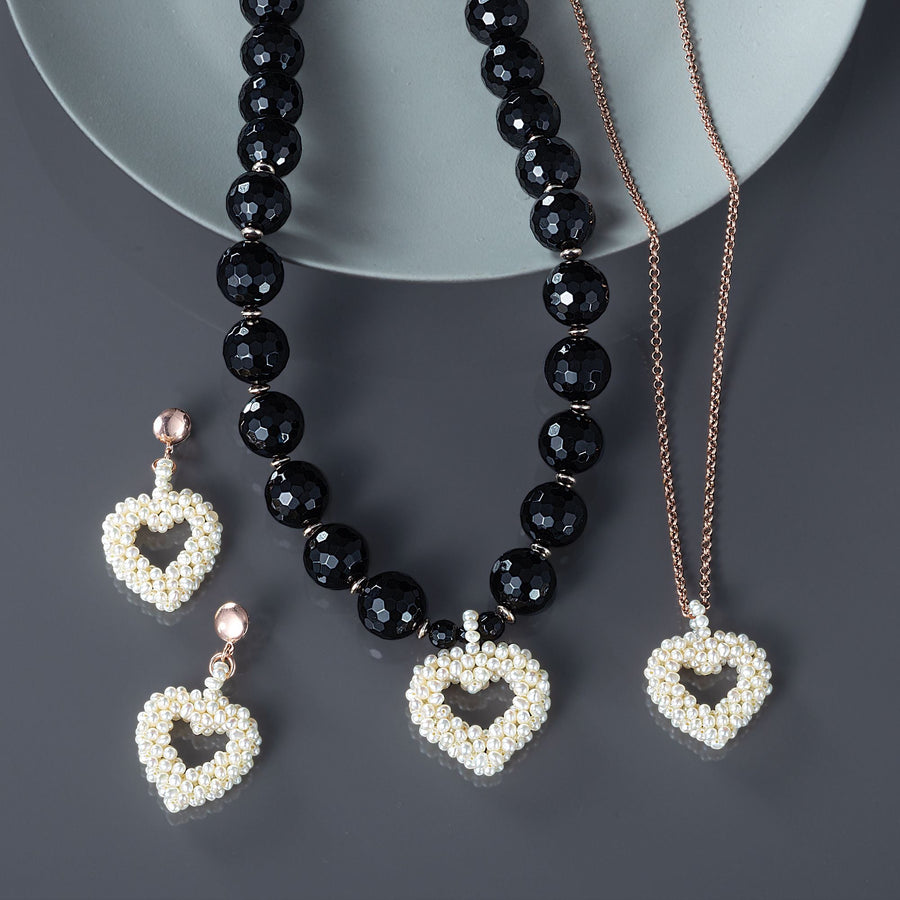 Murano Glass Beaded Pearl Heart Necklace
