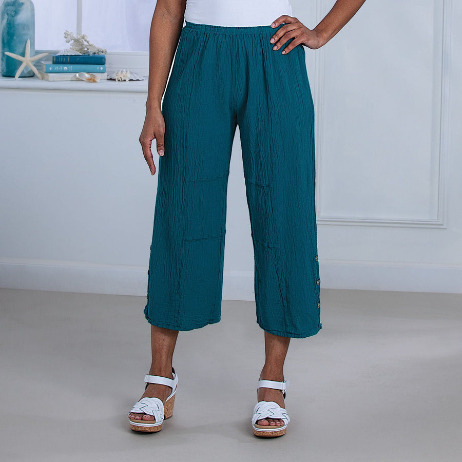 Teal Cropped Cotton Pant