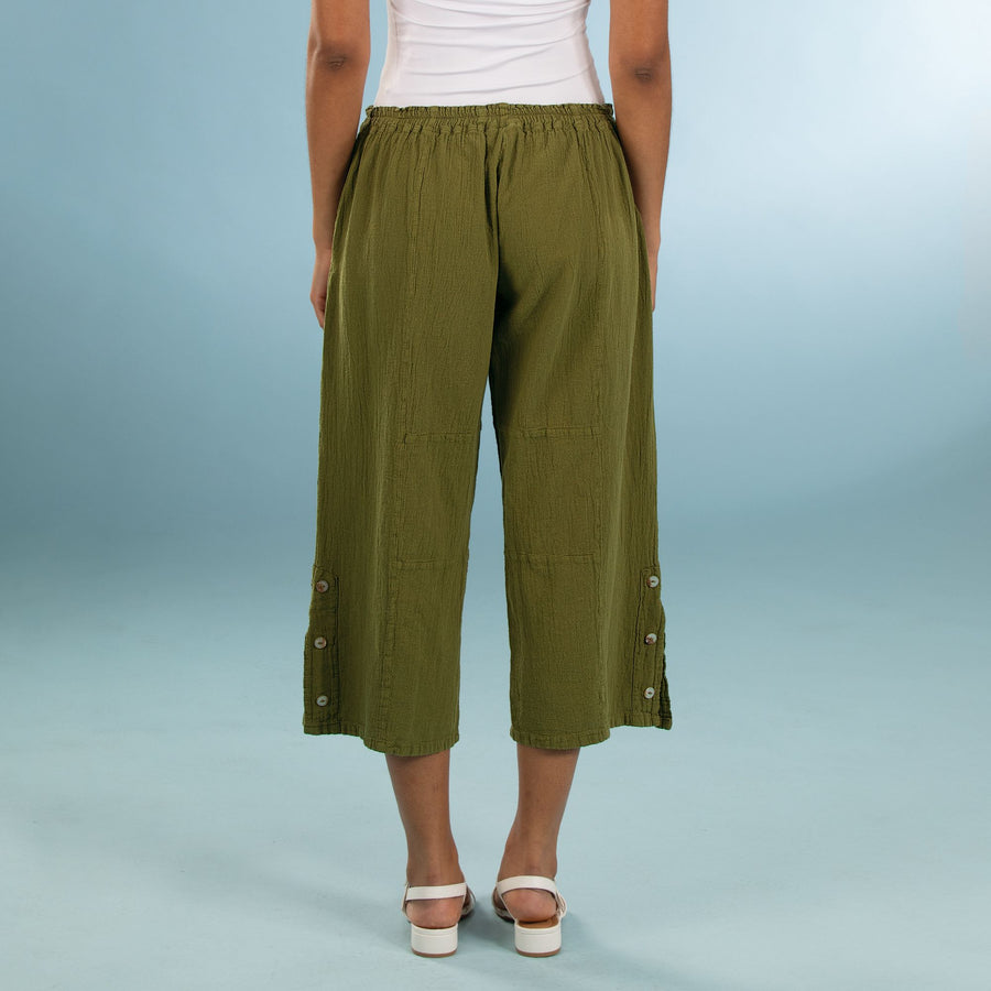 Olive Cotton Cropped Pants
