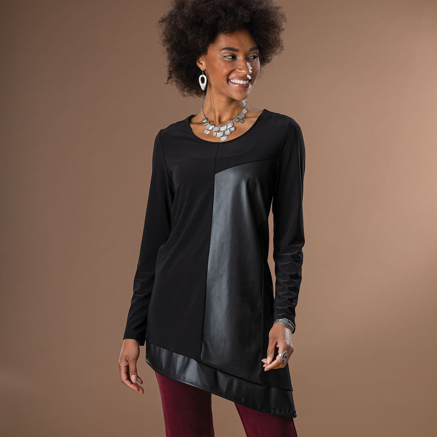 Mixed Materials Vegan Leather Tunic