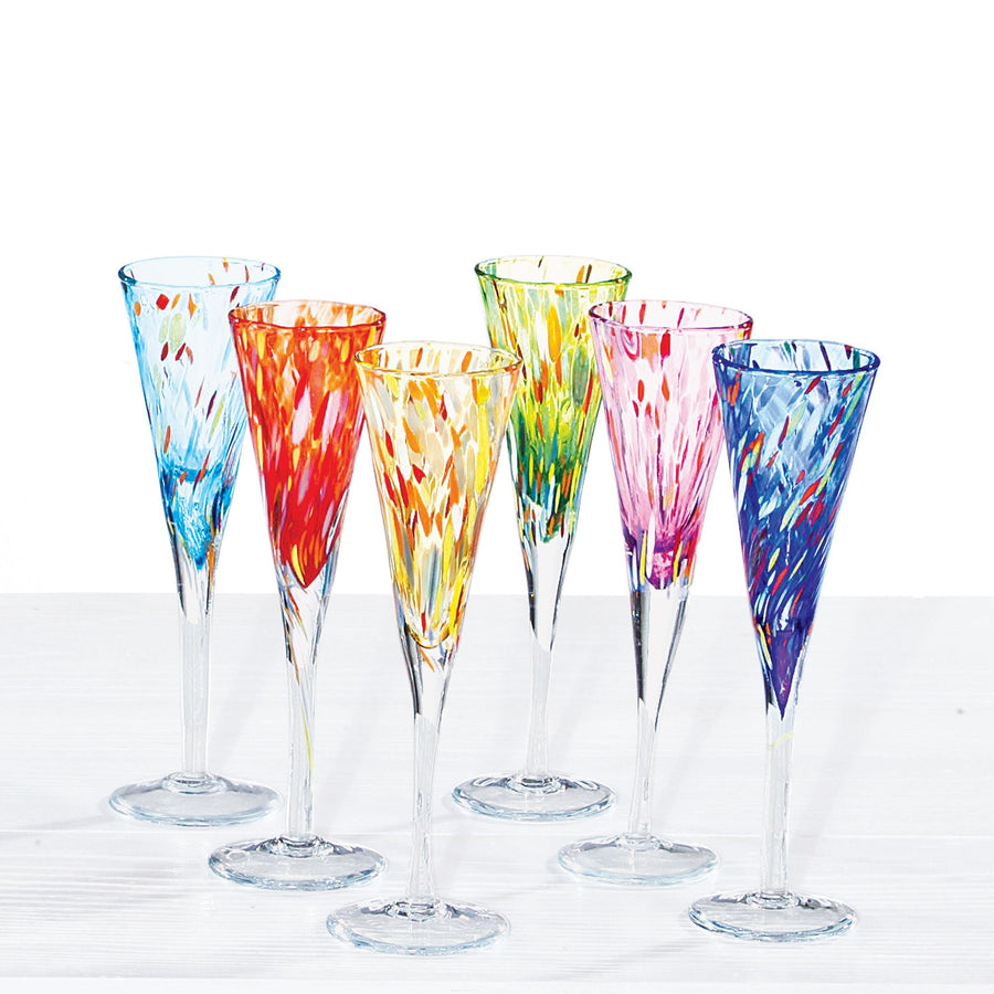 Murano-Style Confetti Champagne Glasses Set Of 6