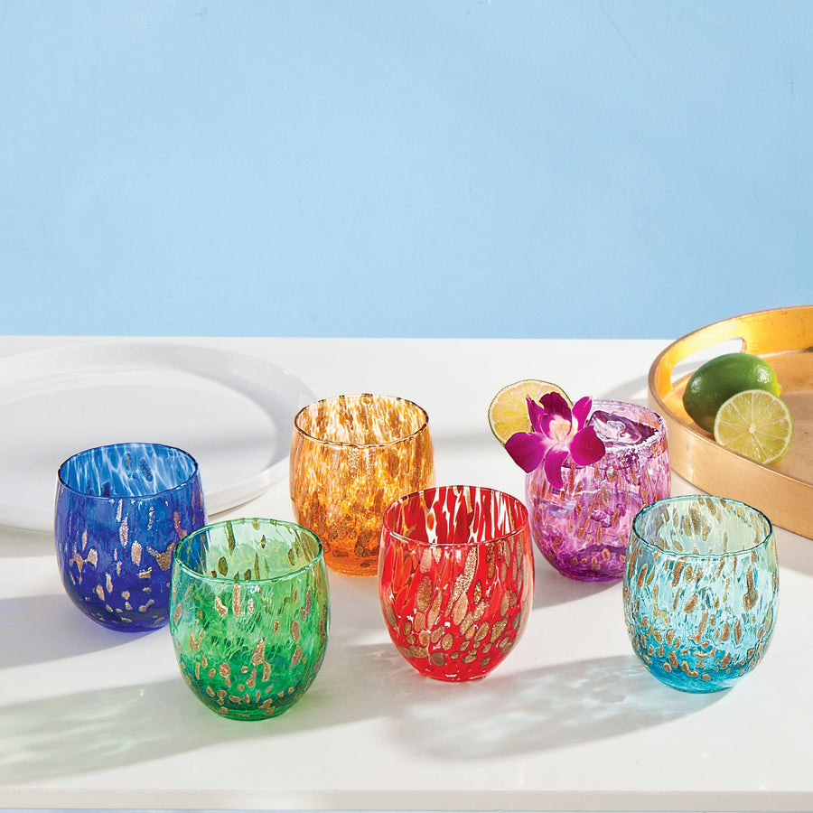 Murano-Style Copper Confetti Drinking Glasses Set Of 6