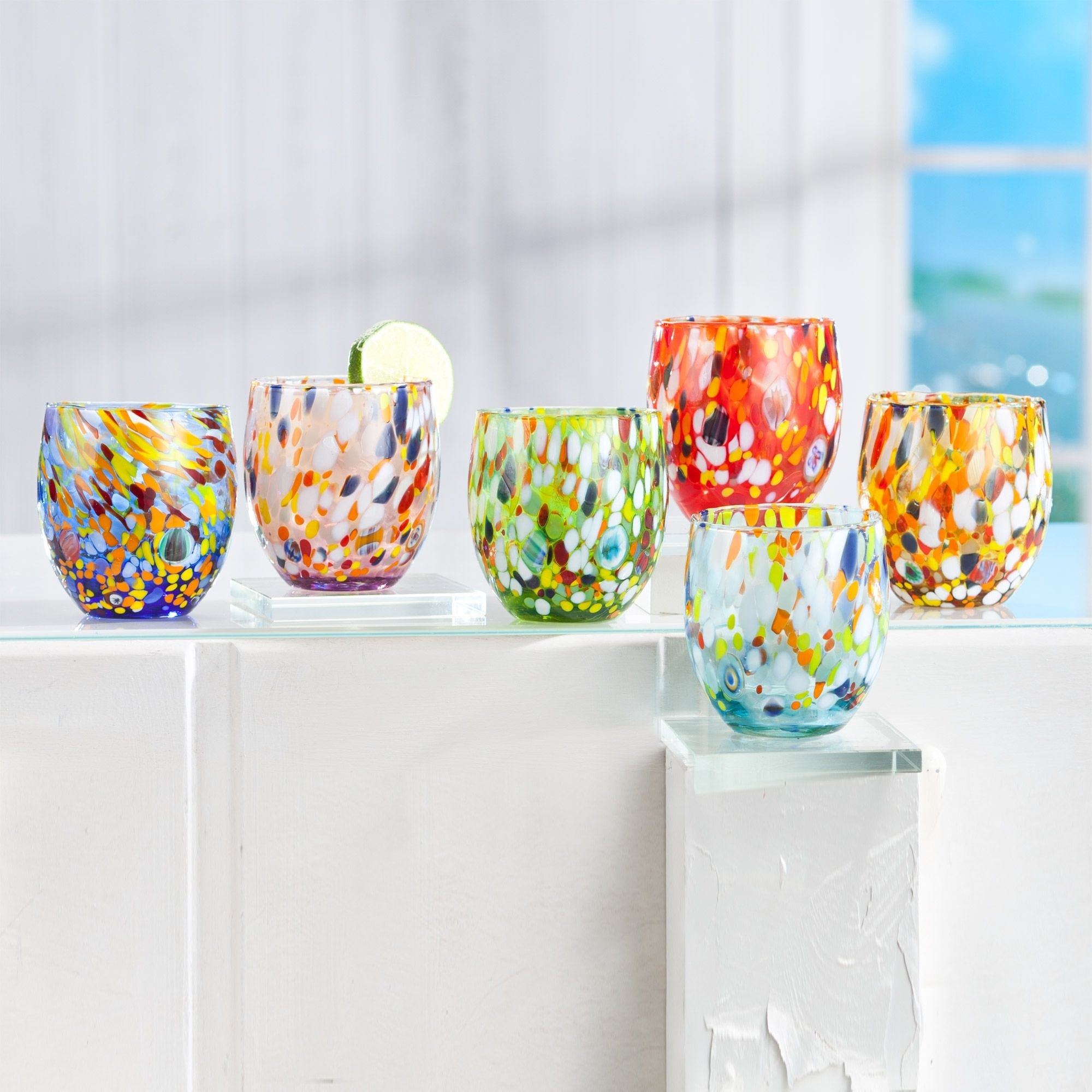 Murano-Style Confetti Drinking Glasses Set of 6 | Uno Alla Volta