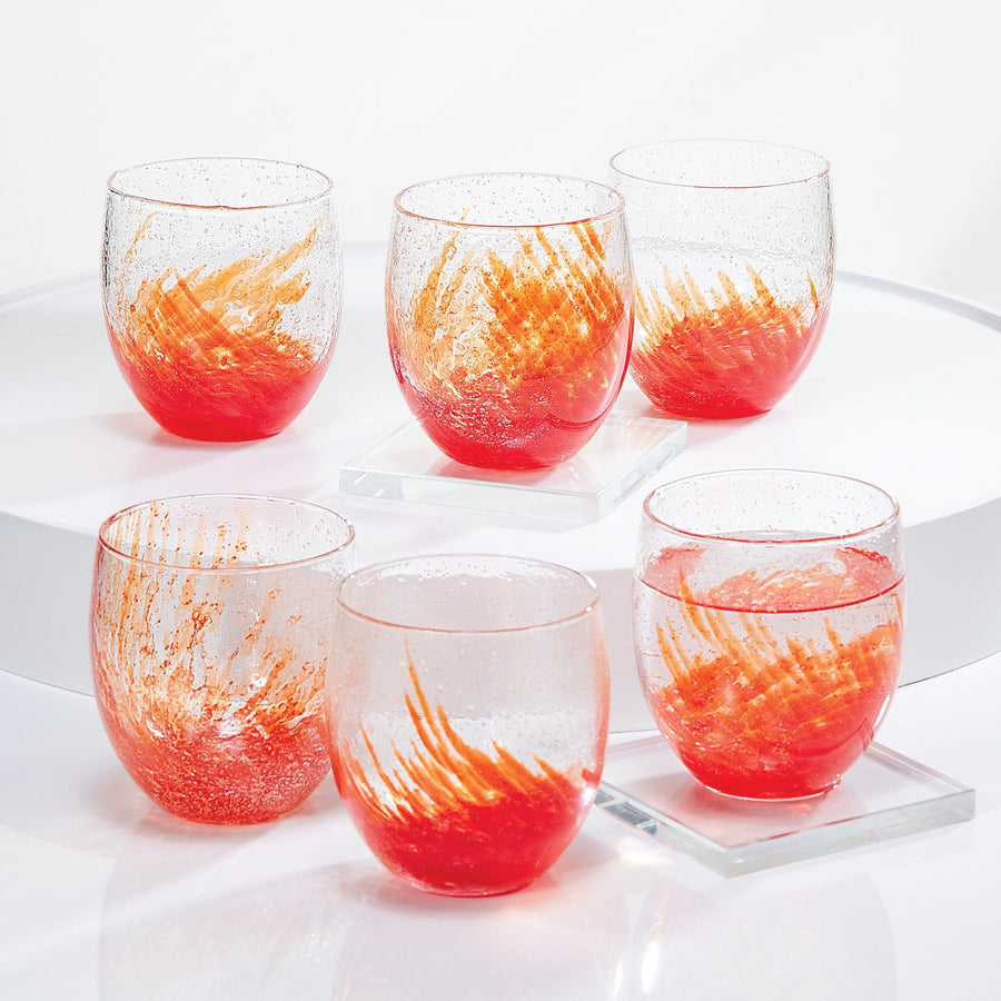 Murano-Style Rosso Drinking Glasses Set Of 6