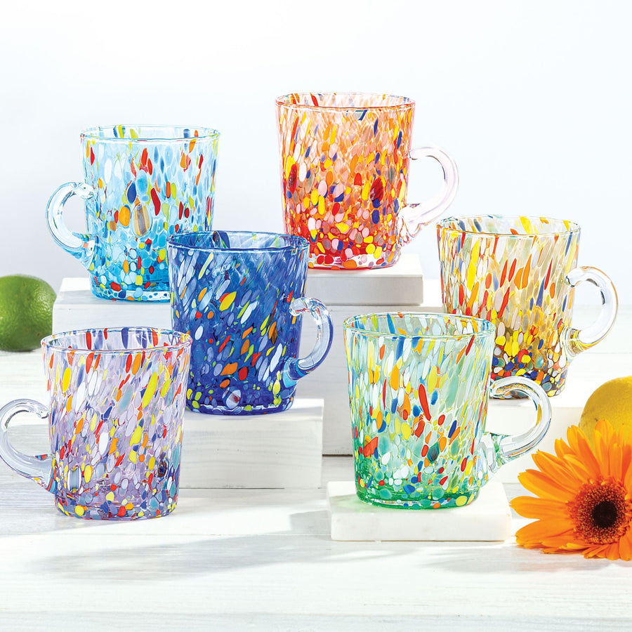 Murano-Style Glass Confetti Mugs Set of 6