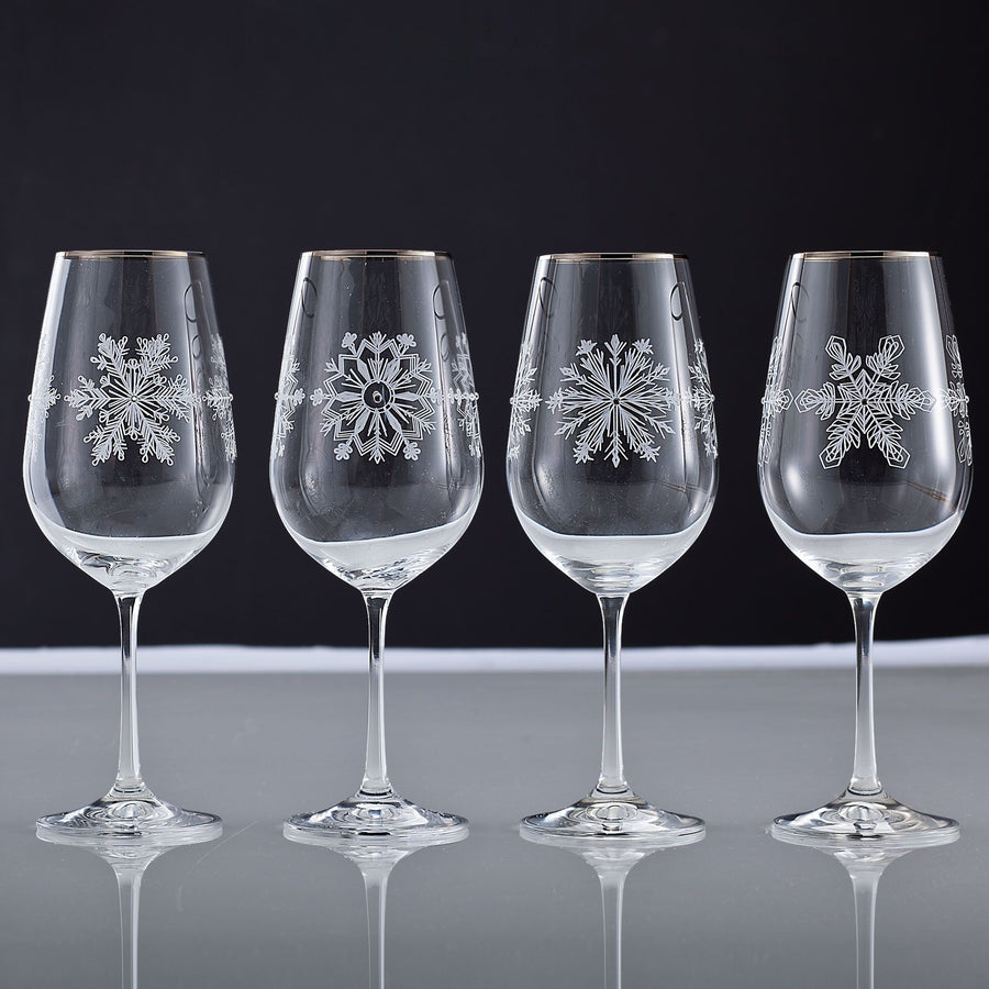 Bohemia Crystal Snowflake Wine Glasses Set Of 4