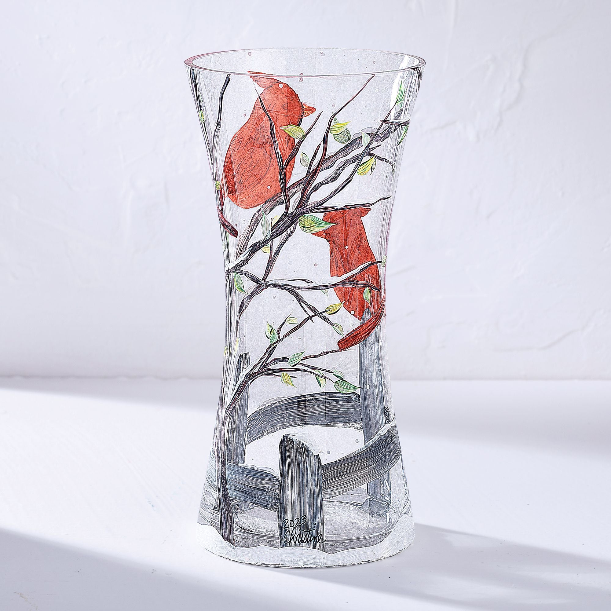 Hand-Painted Cardinal Gathering Vase (Preorder)