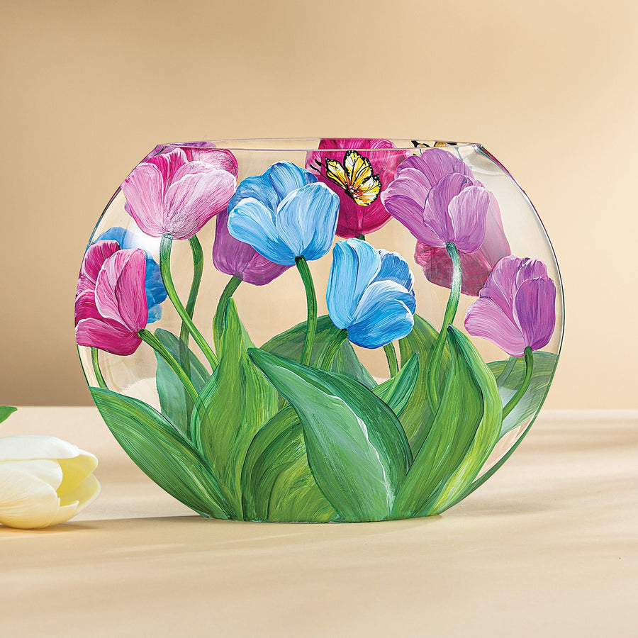 Tender Tulips Hand-Painted Vase