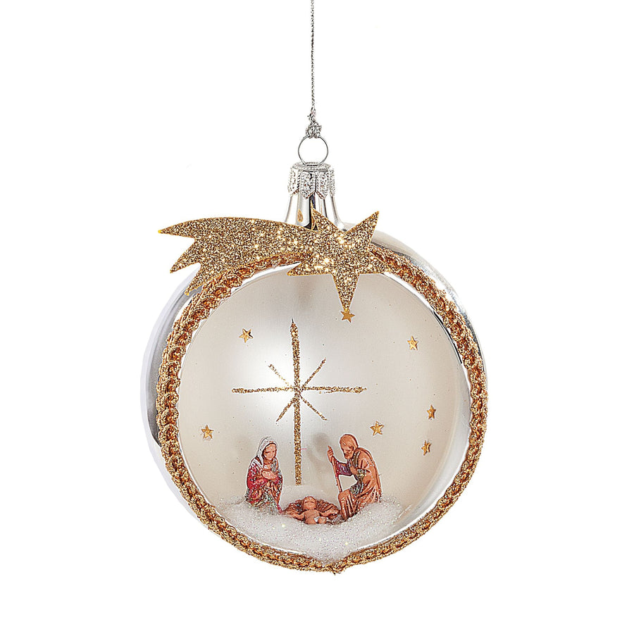 De Carlini Gold & White Nativity Glass Ornament