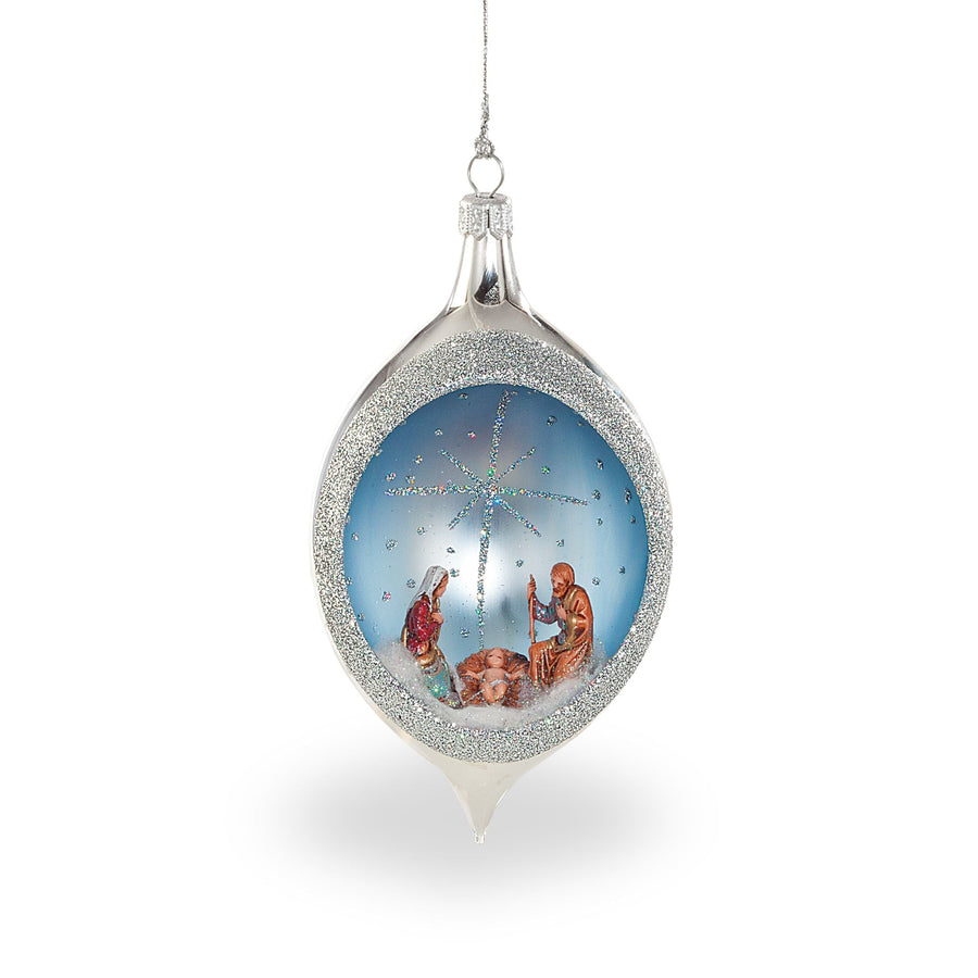 De Carlini Icy Blue Nativity Glass Ornament