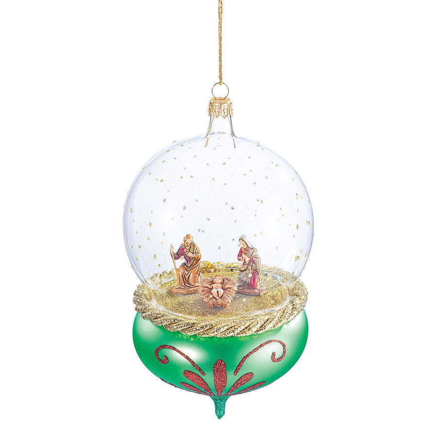De Carlini Green Nativity Glass Ornament